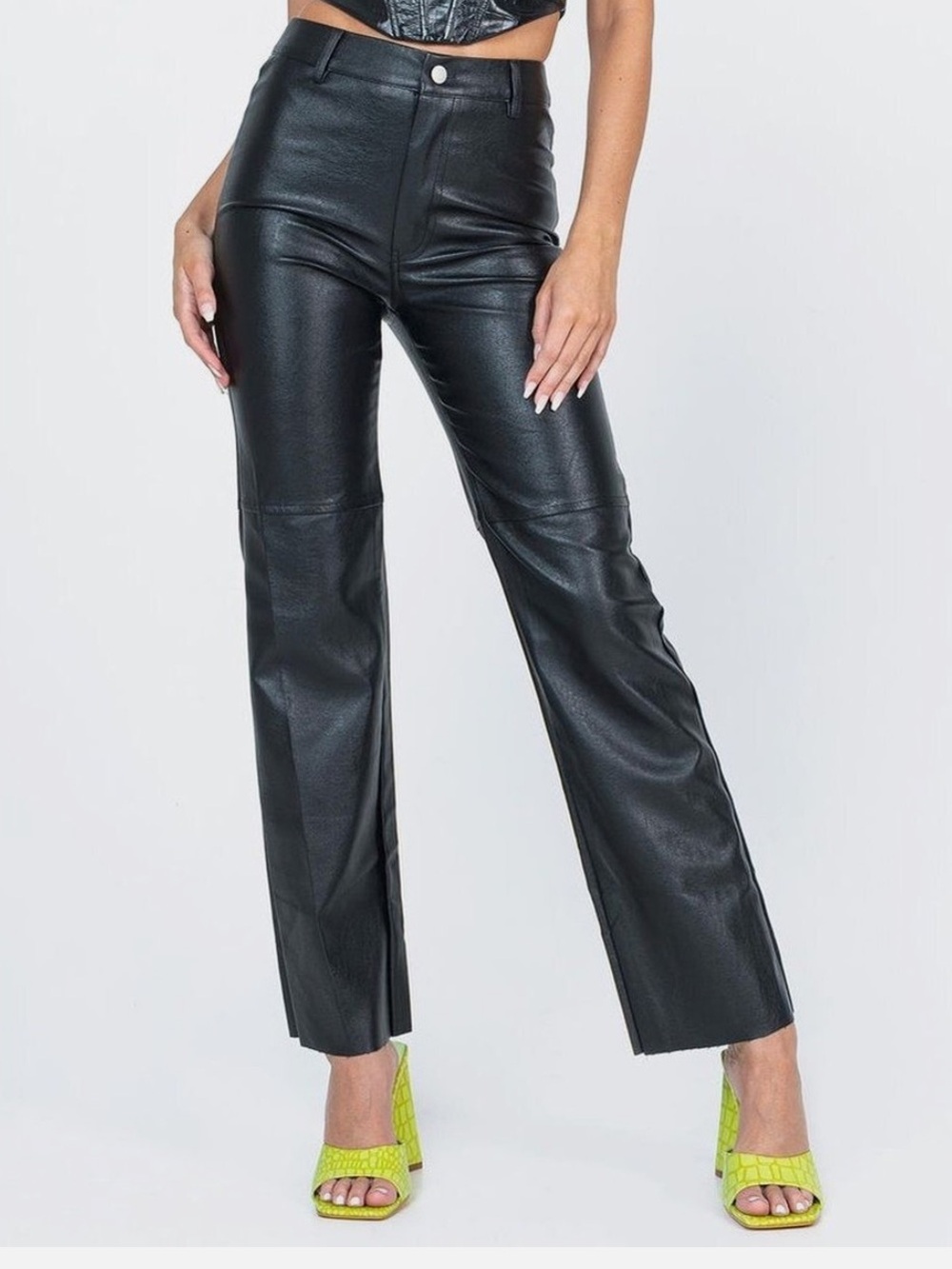 Princess Polly Macey Black Faux Leather Straight Leg Pants
